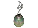 Peacock Tahitian Cultured Pearl With Diamonds 18k White Gold Pendant
