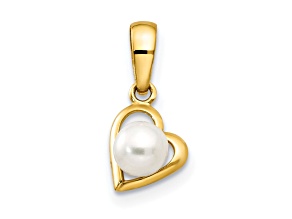 14K Yellow Gold Freshwater Cultured Pearl Children's Heart Pendant