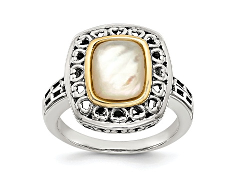 Sterling Silver with 14K Accent Antiqued Mother Of Pearl Ring