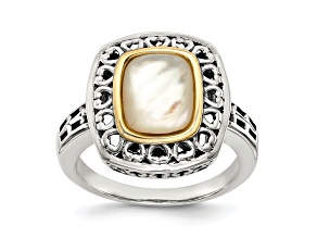 Sterling Silver with 14K Accent Antiqued Mother Of Pearl Ring