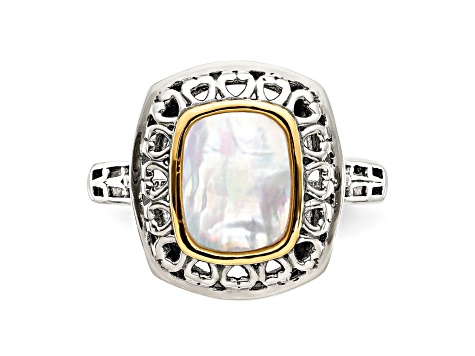 Sterling Silver with 14K Accent Antiqued Mother Of Pearl Ring