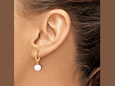 14K Yellow Gold 7-8mm Round Freshwater Cultured Pearl Dangle Hoop Earrings