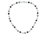 Rhodium Over Sterling Silver Multi-color Freshwater Pearl Necklace/Bracelet/Earring Set