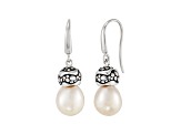 11-12mm Round White Freshwater Pearl Sterling Silver Drop Earrings