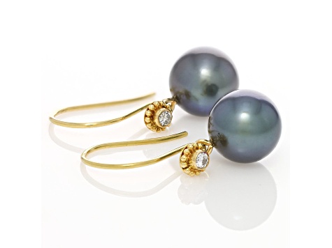 Blue Tahitian Cultured Pearl with Diamond Earrings