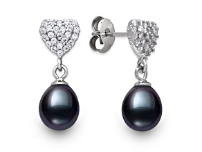 Black Cultured Freshwater Pearl With Bella Luce® Rhodium Over Sterling Silver Earrings