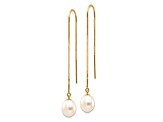 14K Yellow Gold 7-8mm White Rice Freshwater Cultured Pearl Box Chain Threader Earrings