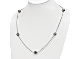 Rhodium Over Sterling Silver 8-9mm Baroque 5 Station Tahitian Saltwater Cultured Pearl Necklace
