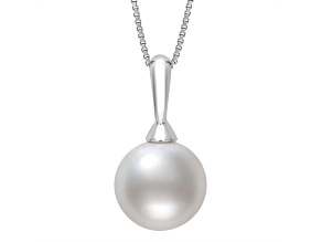 White Cultured Freshwater Pearl Rhodium Over Sterling Silver Pendant With Chain