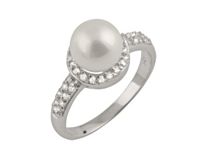 White Cultured Freshwater Pearl Ring Rhodium Over Silver