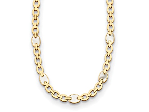 14K Yellow Gold Mother of Pearl and Chain Link 18 Inch Necklace