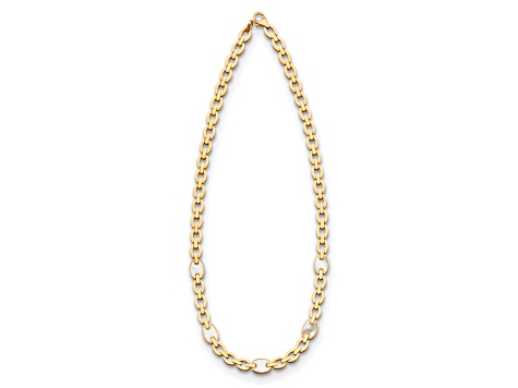 14K Yellow Gold Mother of Pearl and Chain Link 18 Inch Necklace