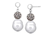 White Freshwater Pearl with White Crystal Accents Sterling Silver Necklace and Earrings Set