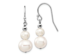 Rhodium Over 14K White Gold 6-9mm Semi-round Freshwater Cultured Pearl Graduated Dangle Earrings