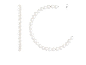4-5mm White Cultured Freshwater Pearl Rhodium Over Sterling Silver Earrings