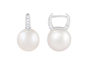 12-13mm White South Sea pearl earrings in 14k white gold with .17CT DTW