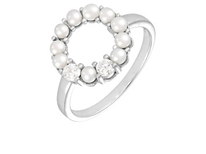 White Cultured Freshwater Pearl Rhodium Over Silver Ring