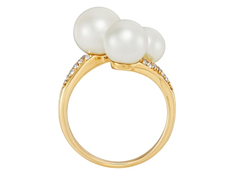 8.5-9mm Round White Freshwater Pearl and 0.14ctw Diamond 10K Yellow Gold Ring