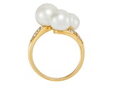 8.5-9mm Round White Freshwater Pearl and 0.14ctw Diamond 10K Yellow Gold Ring