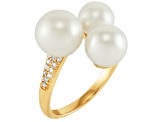 8.5-9mm Round White Freshwater Pearl and 0.14ctw Diamond 10K Yellow Gold Ring