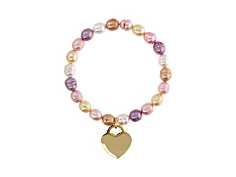Multi-Color Cultured Freshwater Pearl Gold Tone Stainless Steel