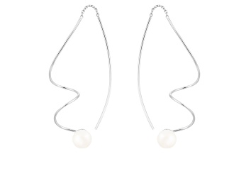 Picture of White Cultured Freshwater Pearl Rhodium Over Sterling Silver 6-7mm Button Earrings