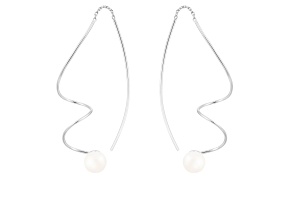 White Cultured Freshwater Pearl Rhodium Over Sterling Silver 6-7mm Button Earrings