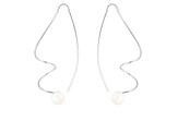 White Cultured Freshwater Pearl Rhodium Over Sterling Silver 6-7mm Button Earrings