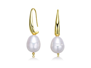 Genuine Freshwater Pearl, Classy Sterling Silver 14K Gold Plating Dangling Earrings