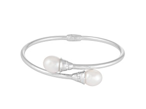 9.5-10mm White Cultured Freshwater Pearl Silver  Bracelet