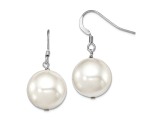 Rhodium Over Sterling Silver 14-15mm Round Shell Pearl Dangle Earrings