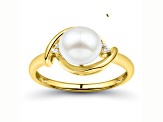 7.5-8mm Round White Freshwater Pearl with 0.02ctw Diamond Accents 10K Yellow Gold Ring