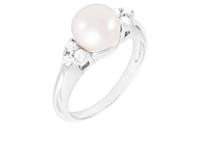 White Cultured Freshwater Pearl Ring Rhodium Over Silver