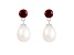 7.5-8mm White Cultured Freshwater Pearl and Garnet Rhodium Over Sterling Silver Earrings