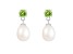 7.5-8mm White Cultured Freshwater Pearl and Peridot Rhodium Over Sterling Silver Earrings