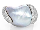 Australian White Cultured South Sea Pearl with 2.12ctw Diamonds 18K White Gold Ring. Size 6.5