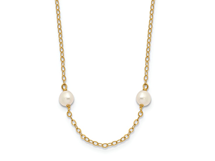 10k Yellow Gold 4-5mm White Near Round Freshwater Cultured Pearl 8-station 16 Inch Necklace