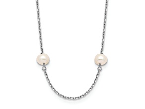 Rhodium Over 10k White Gold 4-5mm White Near Round Freshwater Cultured Pearl 16 Inch Necklace