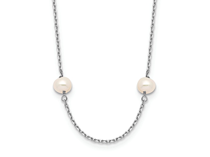 Rhodium Over 10k White Gold 4-5mm White Near Round Freshwater Cultured Pearl 16 Inch Necklace