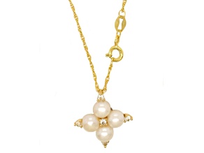 5-5.5mm Round White Freshwater Pearl and White Topaz 14K Yellow Gold Over Sterling Silver Necklace