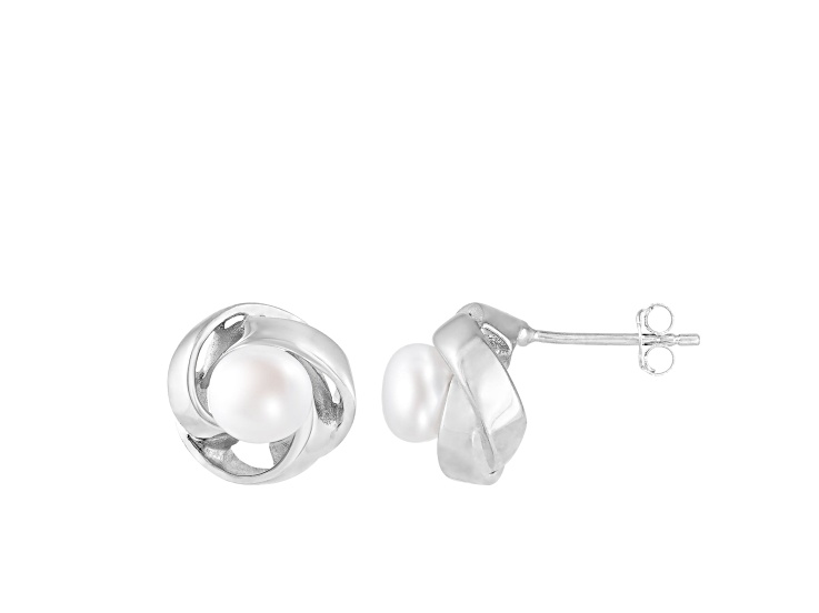 6.5-7mm White Cultured Freshwater Pearl Rhodium Over Sterling Silver Earrings