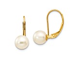 14K Yellow Gold 6-7mm White Round Freshwater Cultured Pearl Leverback Earrings