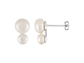 5-7mm white cultured freshwater pearl rhodium over sterling silver earrings