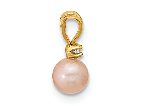 14k Yellow Gold 4-5mm Pink Near Round Freshwater Cultured Pearl and Cubic Zirconia Pendant