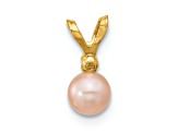 14k Yellow Gold 4-5mm Pink Near Round Freshwater Cultured Pearl and Cubic Zirconia Pendant
