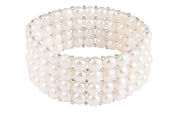Picture of 6-7mm White Cultured Freshwater Pearl Silver  Bracelet