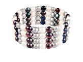 6-7mm Black, Silver, and White Cultured Freshwater Pearl Silver  Bracelet