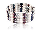 6-7mm Black, Silver, and White Cultured Freshwater Pearl Silver  Bracelet