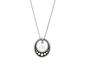 White Freshwater Pearl Sterling Silver/14K Gold Over Sterling Silver Accents Pendant with Chain