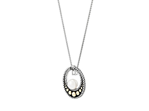 White Freshwater Pearl Sterling Silver/14K Gold Over Sterling Silver Accents Pendant with Chain